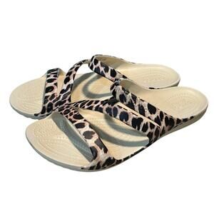 Crocs Women's Animal Print Kadee II Strappy Iconic Comfort Sandals Size 10 EUC
